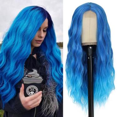 Imagem de Peruca YBYMCAI Blue Long Wavy 66cm Ombre Sintética para Mulheres