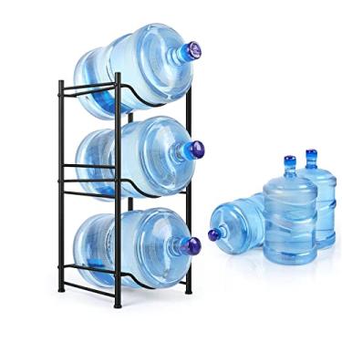 Imagem de Suporte para garrafa de água com 3 camadas de armazenamento de garrafa de água 3/5 galões rack de refrigerador de água rack resistente economize espaço para cozinha de escritório doméstico, preto