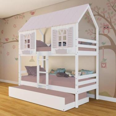 Imagem de Treliche Casinha Bela - Madeira Maciça Branco/Rosa  Megamobilia