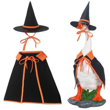 Imagem de ONUPGO Roupas de ganso de Halloween para estátua de gramado de 58 cm, roupas de ganso para varanda de gramado para estátua de ganso, plástico / cimento, fantasia de escultura sazonal para jardim
