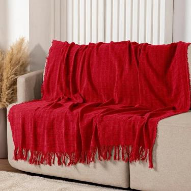 Imagem de Manta Xale Rubi 2,40m X 1,70m Com Franja Para Sofá Cama 100% Algodão 01 Peça - Vermelho