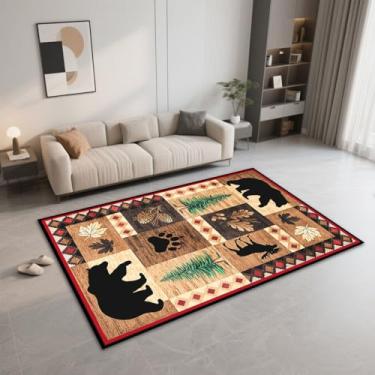 Imagem de ZENTNMVD Tapete rústico com estampa de urso para decoração de cabine Southwest Lodge para sala de estar, quarto, banheiro, decoração ao ar livre, tapete 1,5 m x 18 m