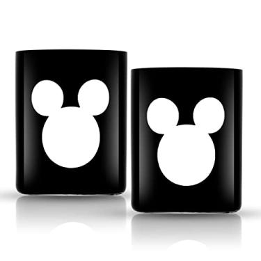 Imagem de JoyJolt Copos de uísque duplos de luxo do Mickey Mouse da Disney. 2x copos de barra de cristal europeus. Coisas premium da Disney, presentes e copos. Copos pretos de 355 ml, copo da Disney