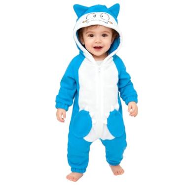 Imagem de ALVABABY Macaquinho de peça única para bebês meninos - Body de lã com zíper longo, roupa macia para bebês e crianças 3M-3T, Monstro azul e branco, 3T