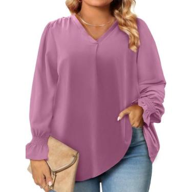 Imagem de Blusa feminina Eytino, tamanho grande, decote em V, chiffon, 1x Phalae
