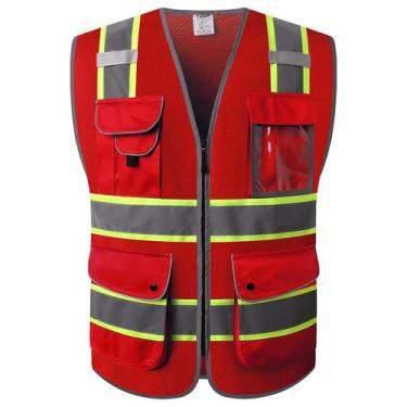 Imagem de Colete de segurança JKSafety Hi-Vis Neon Red com fitas refletivas