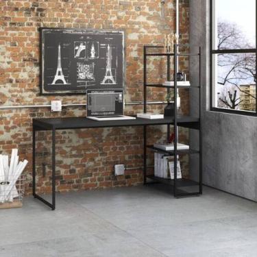 Imagem de Mesa c/Estante Alta 150X64X147cm C/04 Prateleiras - Metalig, Preto Ôni