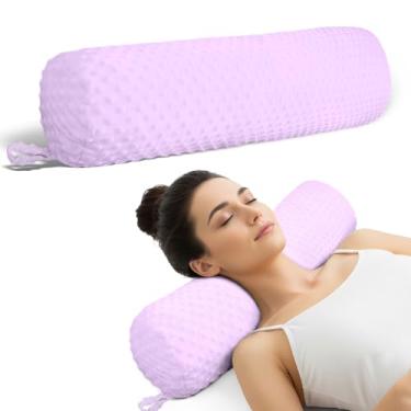 Imagem de Travesseiros cervicais de pescoço para pescoço 61 cm de espuma viscoelástica roxo claro travesseiro de pescoço redondo para dormitório cama rolo cervical almofada cilíndrica com capa removível