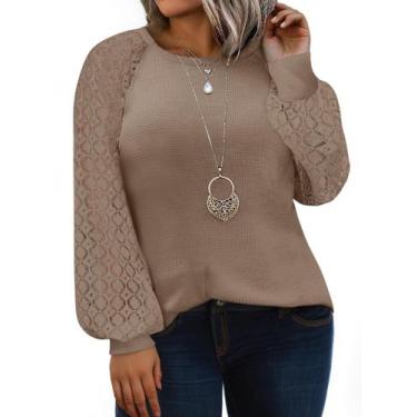 Imagem de Blusa feminina Eytino, tamanho grande, casual, gola redonda, renda 4x 