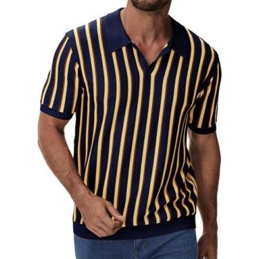 Imagem de Camisa polo masculina iWoo de malha de manga curta azul tamanho S