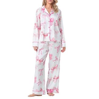 Imagem de Conjunto de pijamas Fnkro Floral Y2k de manga comprida com botões para
