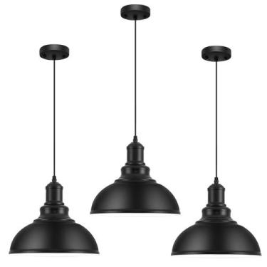 Imagem de Luzes pendentes MgLight Matte Black Metal Shade (3 unidades) - MgLoyht