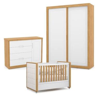 Imagem de Quarto de Bebe 2 Portas Tutto New Freijó Branco Acetinado com Capitonê