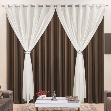 Imagem de Cortina Jéssica 4 Metros Tabaco Tecido Microfibra Com Voal Clássica Sala Quarto
