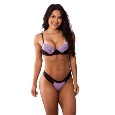 Imagem de Conjunto Sutiã com Bojo e Calcinha de Renda Feminina Sexy Colorido Ele