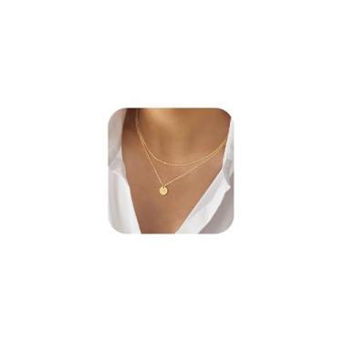 Imagem de Ursteel Colares com inicial para mulheres – Colar gargantilha com inicial em camadas de ouro 16 quilates, minúscula letra personalizada A-Z colar com pingente de moeda, joias para mulheres, Latão,