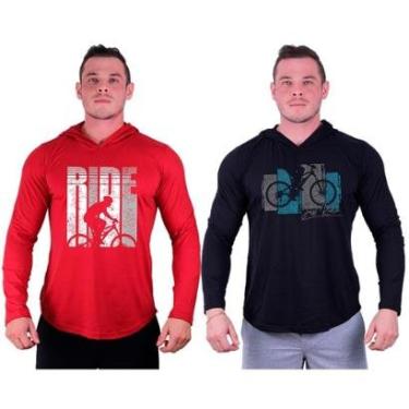 Imagem de Kit 2 Camisetas Manga Longa com Touca Longline Estampada Treino Academia Lazer Casual-Masculino