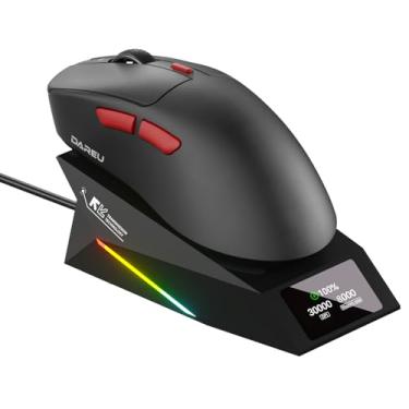 Imagem de DAREU Mouse para jogos AE7 Pro Dual 8K sem fio com base de carregamento e tela TFT, sensor óptico 30000DPI, polling de 8k, estrutura de quilha, conectividade trimodo, 62 g leve, 6 botões programáveis