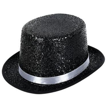 Imagem de Barelove Cartola fantasia brilhante de lantejoulas mágicos vitorianos chapéu de vestido chapéu de coco de Natal fantasia cosplay fantasia (Bling-branco)