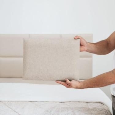 Imagem de Cabeceira Estofada em Linho Premium Modular 30x40cm Para Cama Solteiro Casal Queen King(Bege,6)