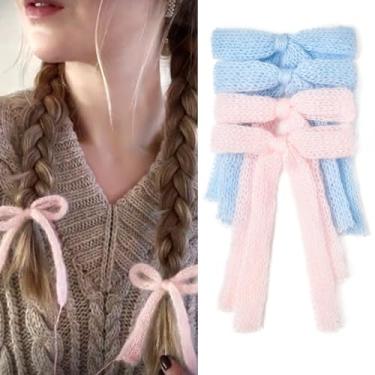 Imagem de Generic 4 peças de laços de cabelo mohair fita de malha macia prendedores de cabelo de veludo suportes de rabo de cavalo acessórios elásticos para mulheres, meninas, crianças e adolescentes