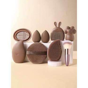 Imagem de Kit de ferramentas de maquiagem com 9 peças, pincel de maquiagem portátil para rosto e olhos, ferramenta reutilizável de silicone para massagem e beleza, escova de maquiagem, tigela de limpeza