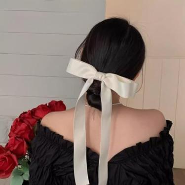 Imagem de Grampo de cabelo feminino flutter, grampo de cabelo longo francês simples, bege