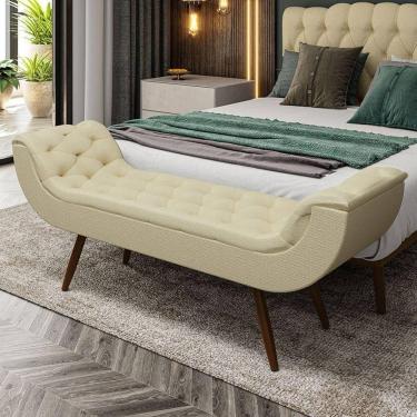 Imagem de Recamier Puff Estofado Casal 140 Cm Drusa Linho Creme