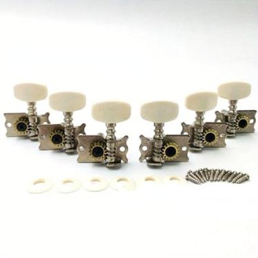 Imagem de 6 pçs/conjunto de unidade de eixo de corda de guitarra de madeira, botão de corda aberta, unidade de alinhamento rotativo de elo único, alça branca, modelador de cordas de coluna de aço com furo duplo