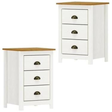 Imagem de Kit 02 Mesas De Cabeceira Madeira Maciça 46 Cm 9130 Branco Freijo Mila