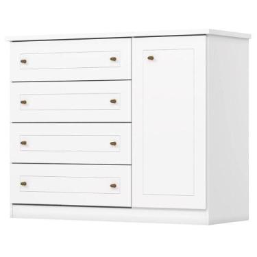 Imagem de Comoda 1 Porta 4 Gavetas 126 Cm Americana Branco Henn - MÓVEIS HENN