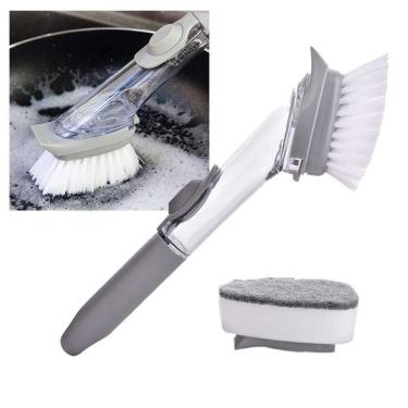 Imagem de Escova De Limpeza Lava Louça Automática Dispenser Detergente 4 Em 1 Multifuncional Raspa Esponja Grelha Churrasqueira Banheiro