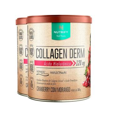 Imagem de Kit 2 Collagen Derm Hialurônico Cranberry Com Morango Nutrify 330g