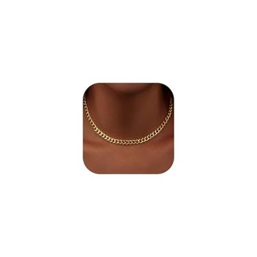 Imagem de WomenGifts Colar de corrente de elos cubanos para mulheres, aço inoxidável banhado a ouro 14K, não mancha e à prova d'água, delicado a grosso (3,5 a 11 mm de largura, 35 a 45 cm de comprimento), joia