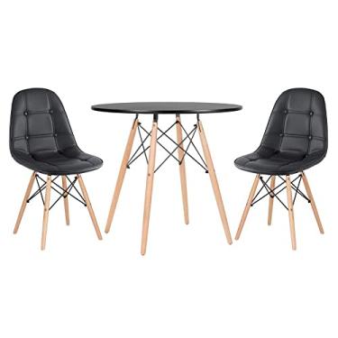 Imagem de Kit - Mesa redonda Eames 80 cm preto + 2 cadeiras estofadas Eiffel Botonê Preto