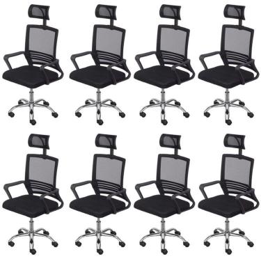 Imagem de Kit 8 Cadeiras para Escritório Presidente Lyon Alta em Tela Mesh Preto