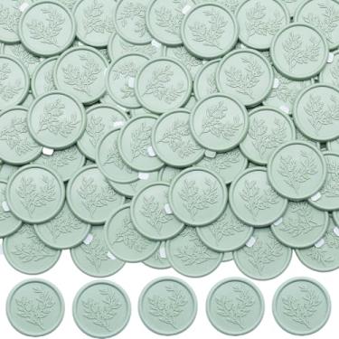 Imagem de Adesivos de lacre de cera, adesivo de vedação de envelope de convite de casamento de eucalipto, 50 peças autoadesivo Prosecco Vanilla Green Waxseal Stickers (Sage Green)