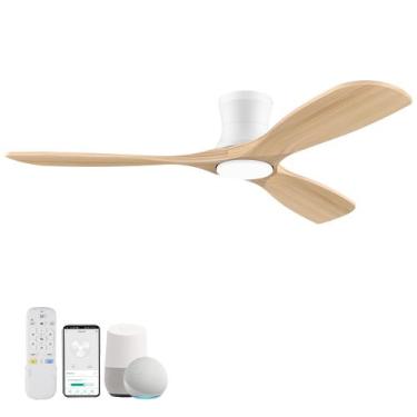 Imagem de Ventilador de teto Livory 52" Wood Flush Mount Light WiFi Alexa