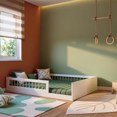 Imagem de Cama Com Colchão Montessoriana Infantil Casal Grade Lateral - Branco