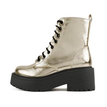 Imagem de Soda Bota feminina FLING com sola grossa com cadarço e zíper lateral, Poliuretano dourado metálico, 42