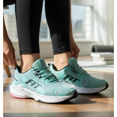 Imagem de Tênis Feminino Pro One Da +Fit Academia Treinos Caminhada, Verde, Água