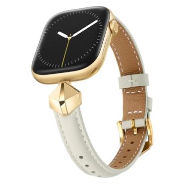 Imagem de WFEAGL Pulseiras de couro compatível com Apple Watch séries 5 e 4/3/2/1 de 38 mm, 40 mm, 42 mm e 44 mm, 44 mm (pulseira branca marfim + adaptador dourado, 42 mm e 44 mm)