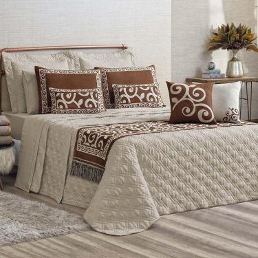 Imagem de Kit Cobre Leito Colcha Tierry King 5 Peças Hipercal 180 Fios - Cáqui