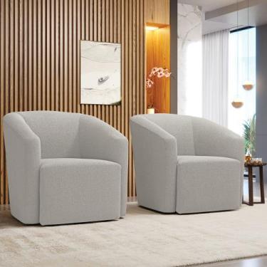 Imagem de Poltrona Sala de Estar Base Giratória Kit 2 Stella Max Bouclê Cinza D0
