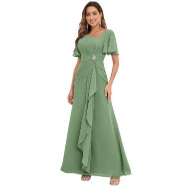 Imagem de Vestido PRESEOSSA Mãe do Noivo: Chiffon Verde Sálvia, Tamanho 10
