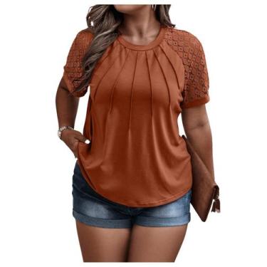 Imagem de Camiseta feminina SOLY HUX plus size de renda contrastante 2GG marrom
