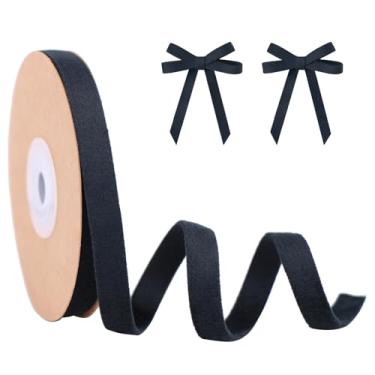 Imagem de BYZANDQI Fita de veludo com acabamento de tecido de 0,9 cm x 10 m para decoração de guirlanda de Natal, ornamentos artesanais para embrulho de presente e fabricação de laços (preto)