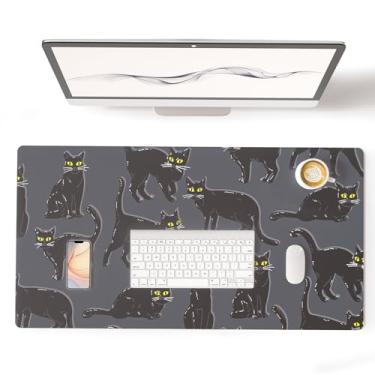 Imagem de Colorful Star Tapete de mouse preto grande, tapete de mesa de escritório à prova d'água de gato fofo, tapete de mouse antiderrapante para jogos, protetor de laptop para PC 2GG, almofadas de couro