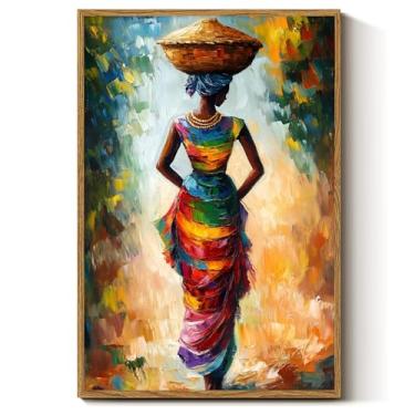 Imagem de Arte de parede em tela de tribo africana, imagens de cultura negra, pôster abstrato de mulher, pintura de menina negra, imagens temáticas, arte afro-americana, colorida, impressão abstrata, decoração