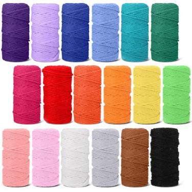 Imagem de Cordão de macramê 3 mm x 590 jardas, 18 rolos de algodão de macramê colorido natural, suprimentos de 4 fios, corda de algodão torcido para artesanato de tricô DIY, cabides de plantas de tricô